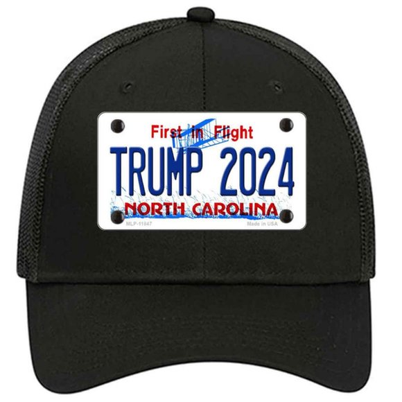 Trump 2024 North Carolina Metal on Trucker Mesh Snapback Hat - Black - Picture 1 of 2